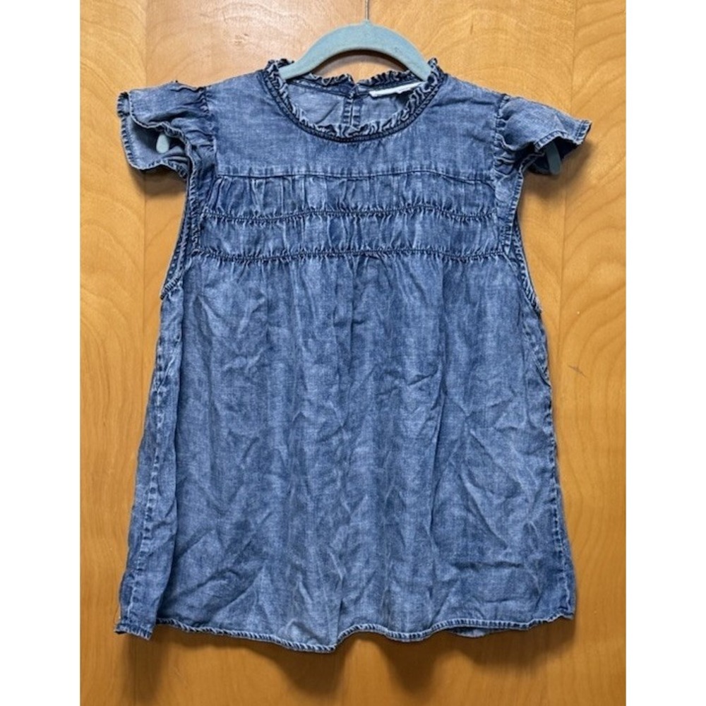 Jane + Delancey Womens Denim Chambray Ruffle Neck Flutter Sleeve Babydoll Top‎ M